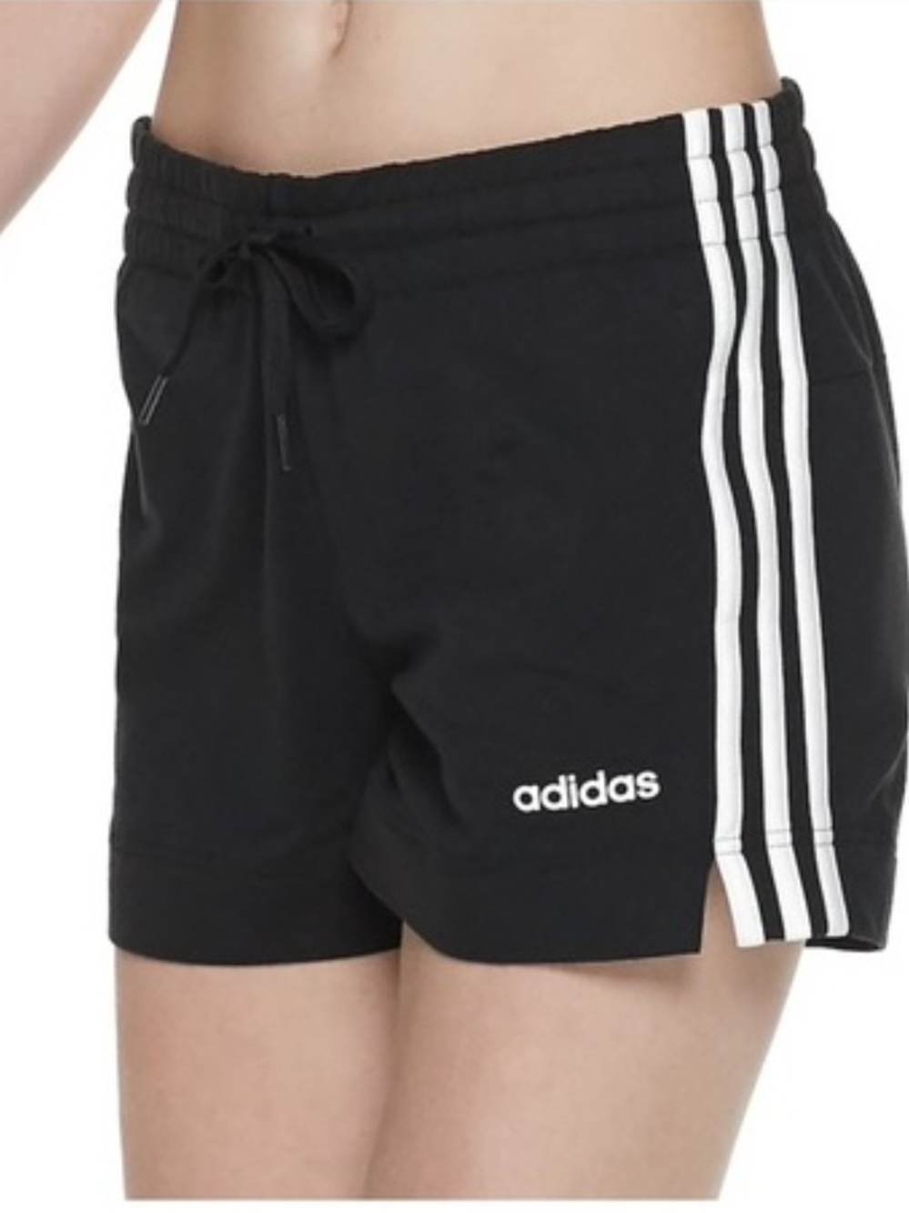 adidas Black Athletic Shorts with White 3-Stripes Large